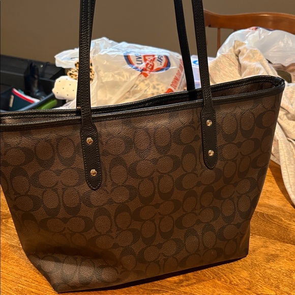 Coach Dark Brown Signature Tote with Black Handles - Picture 3 of 15